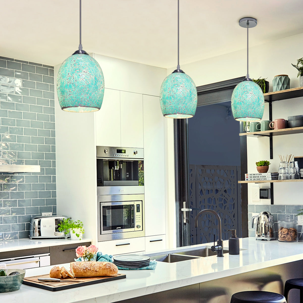 Vintage Ceiling Crackle Blue Mosaic Glass Pendant Light K420