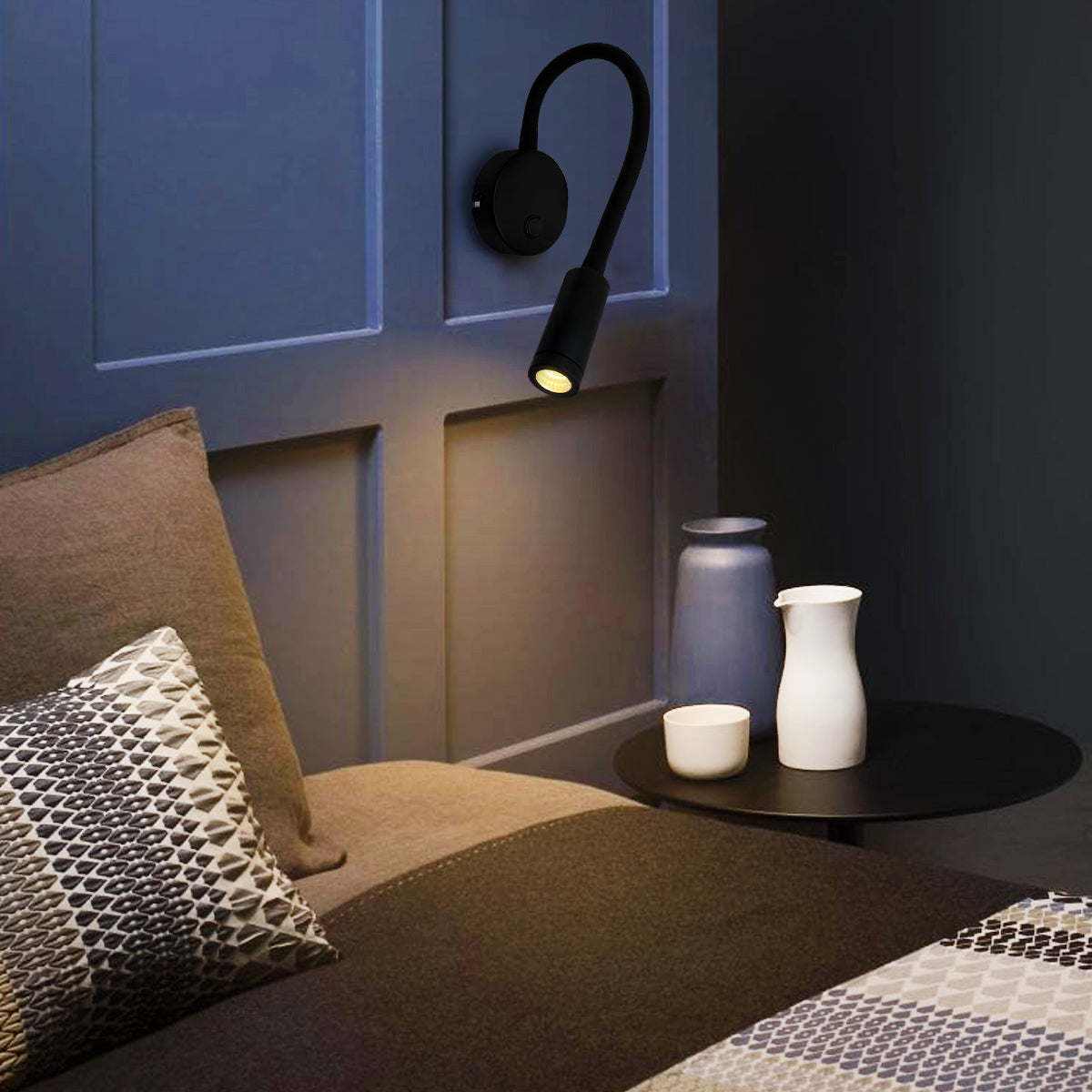 3W LED Adjustable Black Wall Mounted Reading Light with Flexible Arm Warm White 3000K