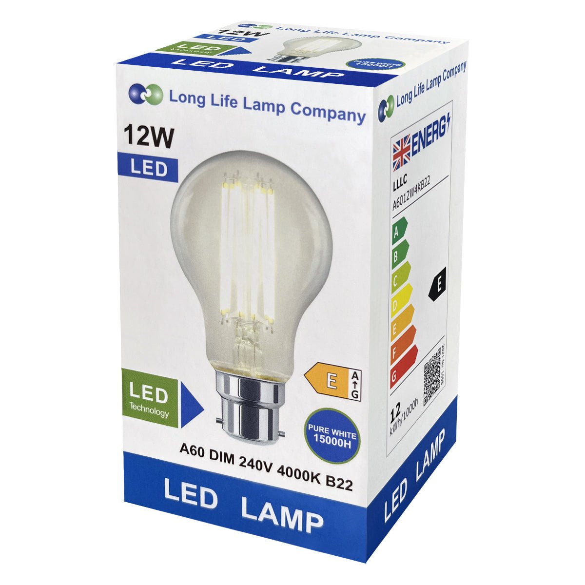 10W 12W LED A60 Filament Light Bulb 4000K B22 Clear Glass 3 or 5 or 10 PACK - Energy Light Bulbs - Free delivery on all orders