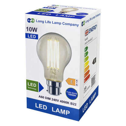 10W 12W LED A60 Filament Light Bulb 4000K B22 Clear Glass 3 or 5 or 10 PACK - Energy Light Bulbs - Free delivery on all orders