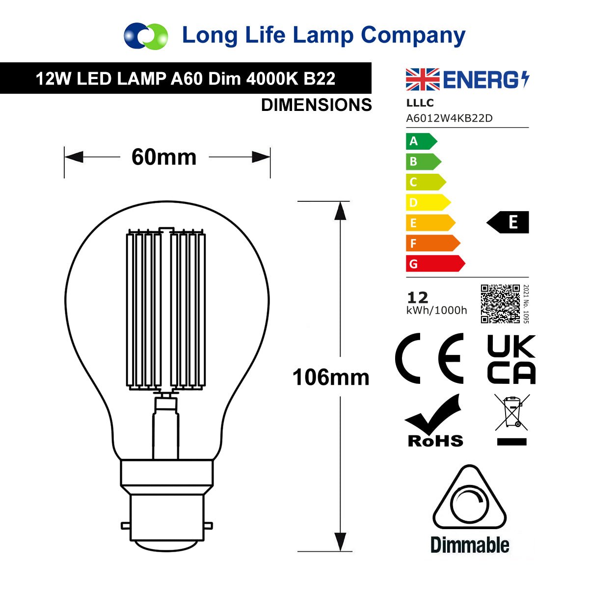 10W 12W LED A60 Filament Light Bulb 4000K Dimmable B22 Clear Glass 3 or 5 or 10 PACK - Energy Light Bulbs - Free delivery on all orders
