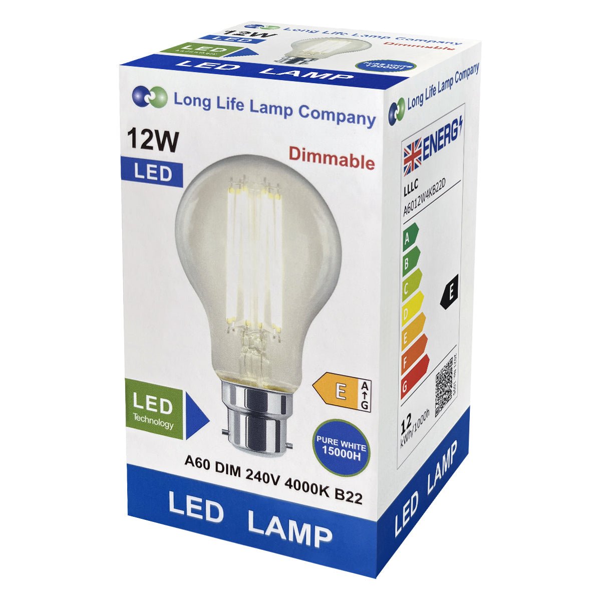 10W 12W LED A60 Filament Light Bulb 4000K Dimmable B22 Clear Glass 3 or 5 or 10 PACK - Energy Light Bulbs - Free delivery on all orders