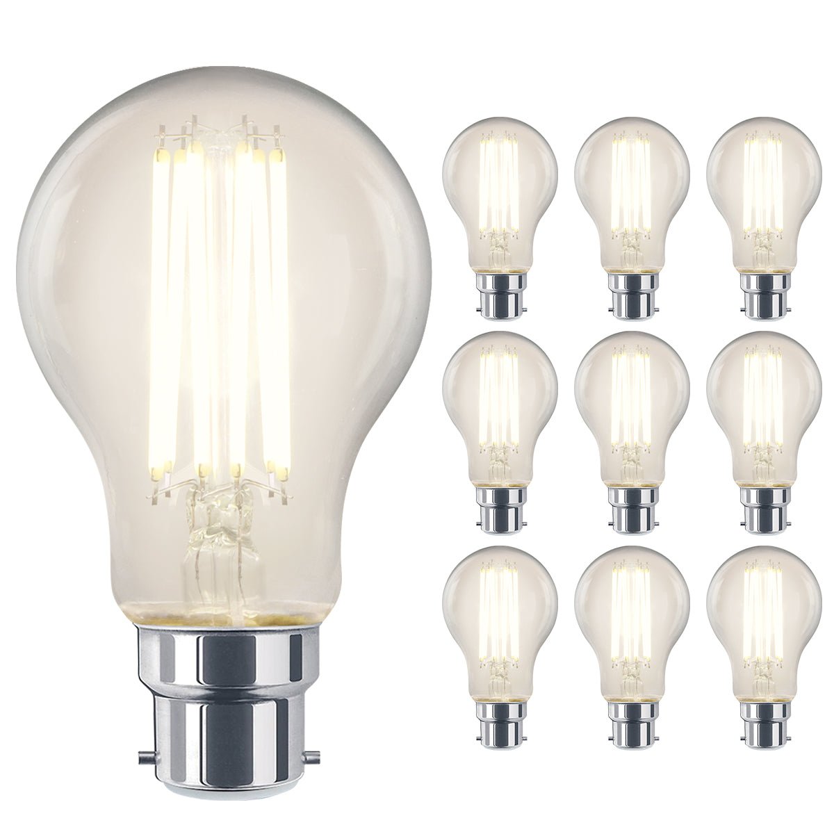 10W 12W LED A60 Filament Light Bulb 4000K Dimmable B22 Clear Glass 3 or 5 or 10 PACK - Energy Light Bulbs - Free delivery on all orders