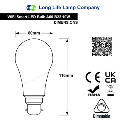 10W B22 LED Smart WiFi Light Bulb Colour Changing Mood Lamp - Free delivery on all orders