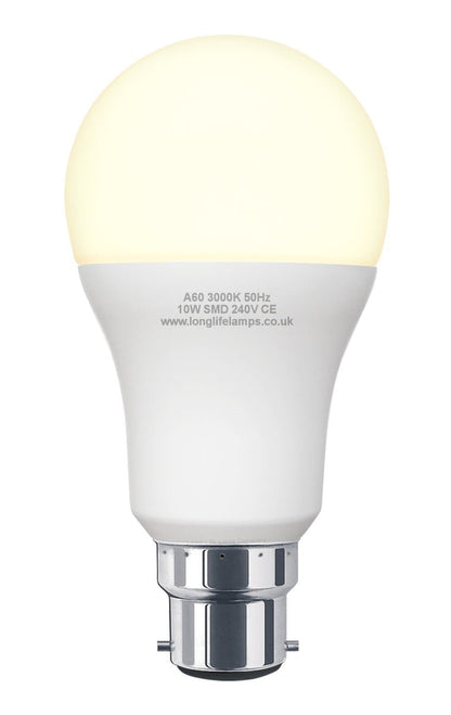 10w GLS LED Light Bulb B22 Bayonet Warm White A60 - Energy Light Bulbs - Free delivery on all orders