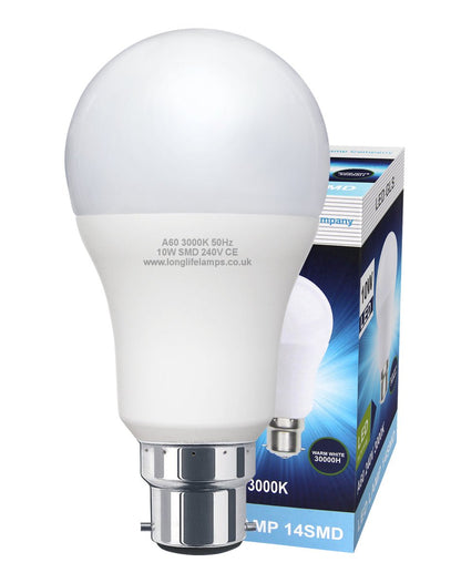 10w GLS LED Light Bulb B22 Bayonet Warm White A60 - Energy Light Bulbs - Free delivery on all orders