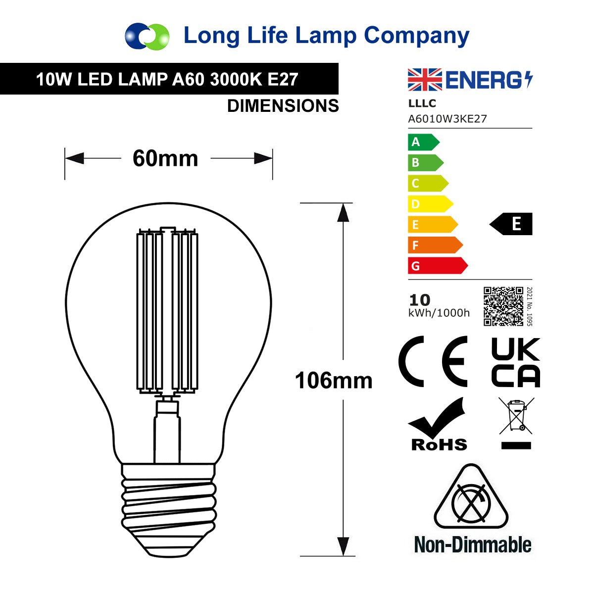 10W LED A60 Filament Light Bulb 3000K E27 Clear Glass 3 or 5 or 10 PACK - Energy Light Bulbs - Free delivery on all orders