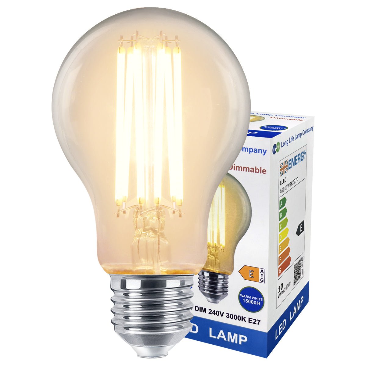 10W LED A60 Filament Light Bulb Dimmable 3000K E27 Clear Glass 3 or 5 or 10 PACK
