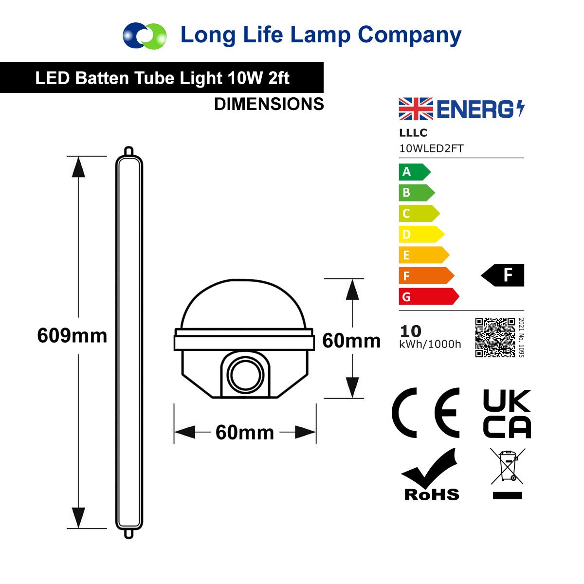 10w LED Batten Light Tri - Proof Fitting 2ft Replacement T8 Fluorescent IP66 - Energy Light Bulbs - Free delivery on all orders