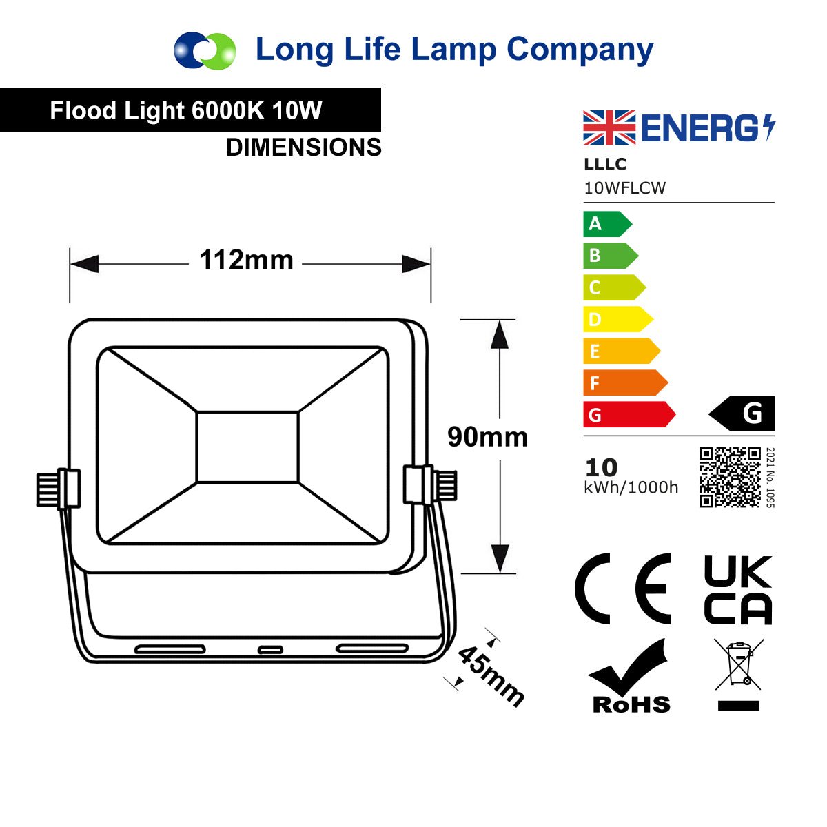 10w LED Floodlight Cool White 6000k Energy Saving 100w Equivalent IP65 10WFLCW NAV - Energy Light Bulbs - Free delivery on all orders