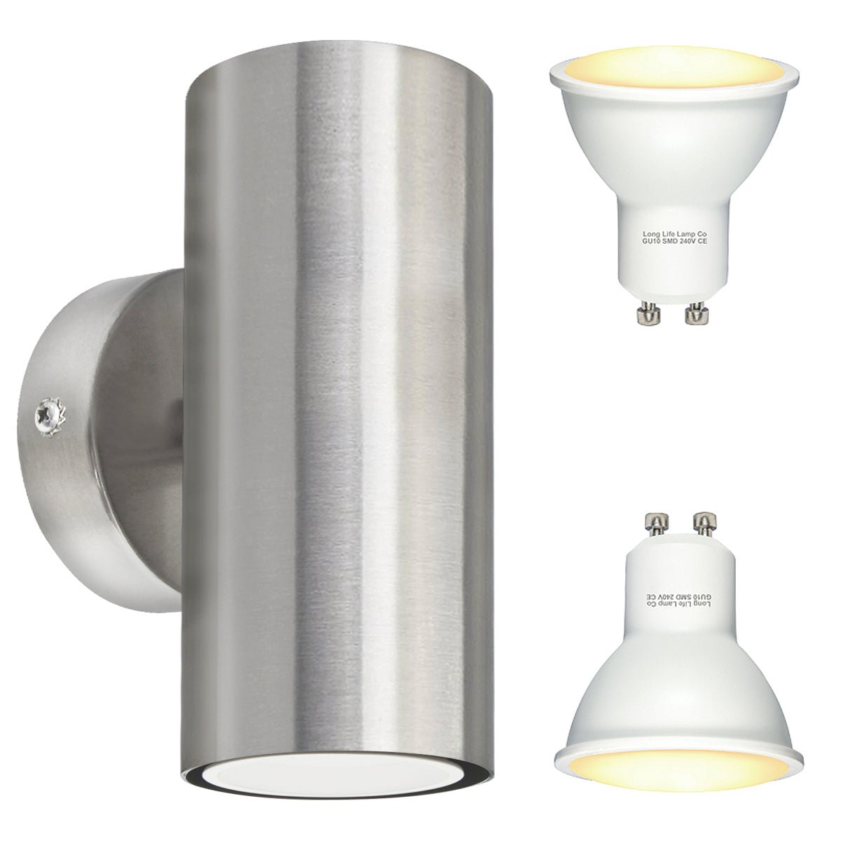 10W LED GU10 Up Down Double Indoor Wall Light IP20 Heavy Stainless Steel - Energy Light Bulbs - Free delivery on all orders