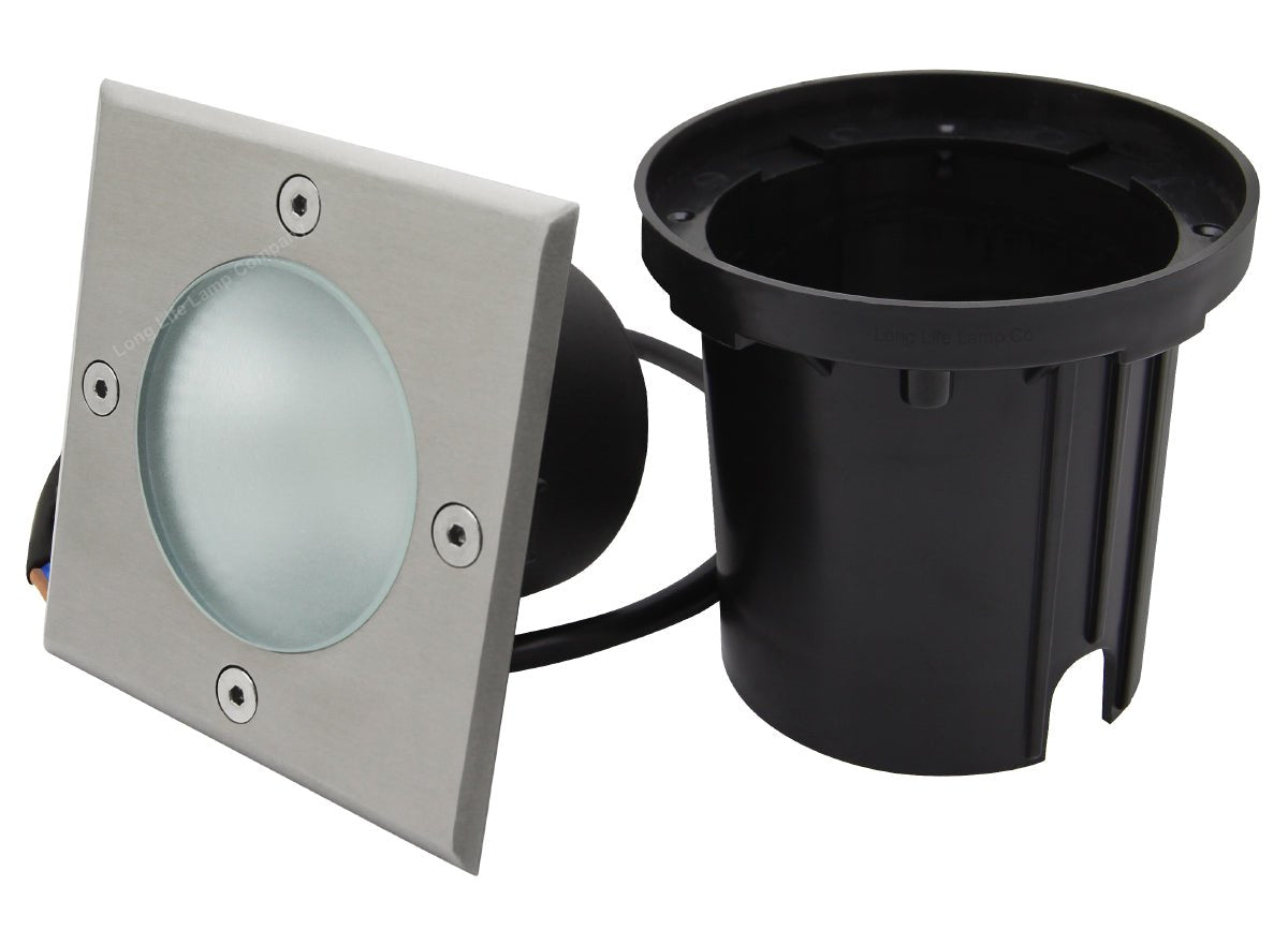 10w LED Outdoor Ground Walkover Light Square Cool White Brushed Chrome Finish - Energy Light Bulbs - Free delivery on all orders