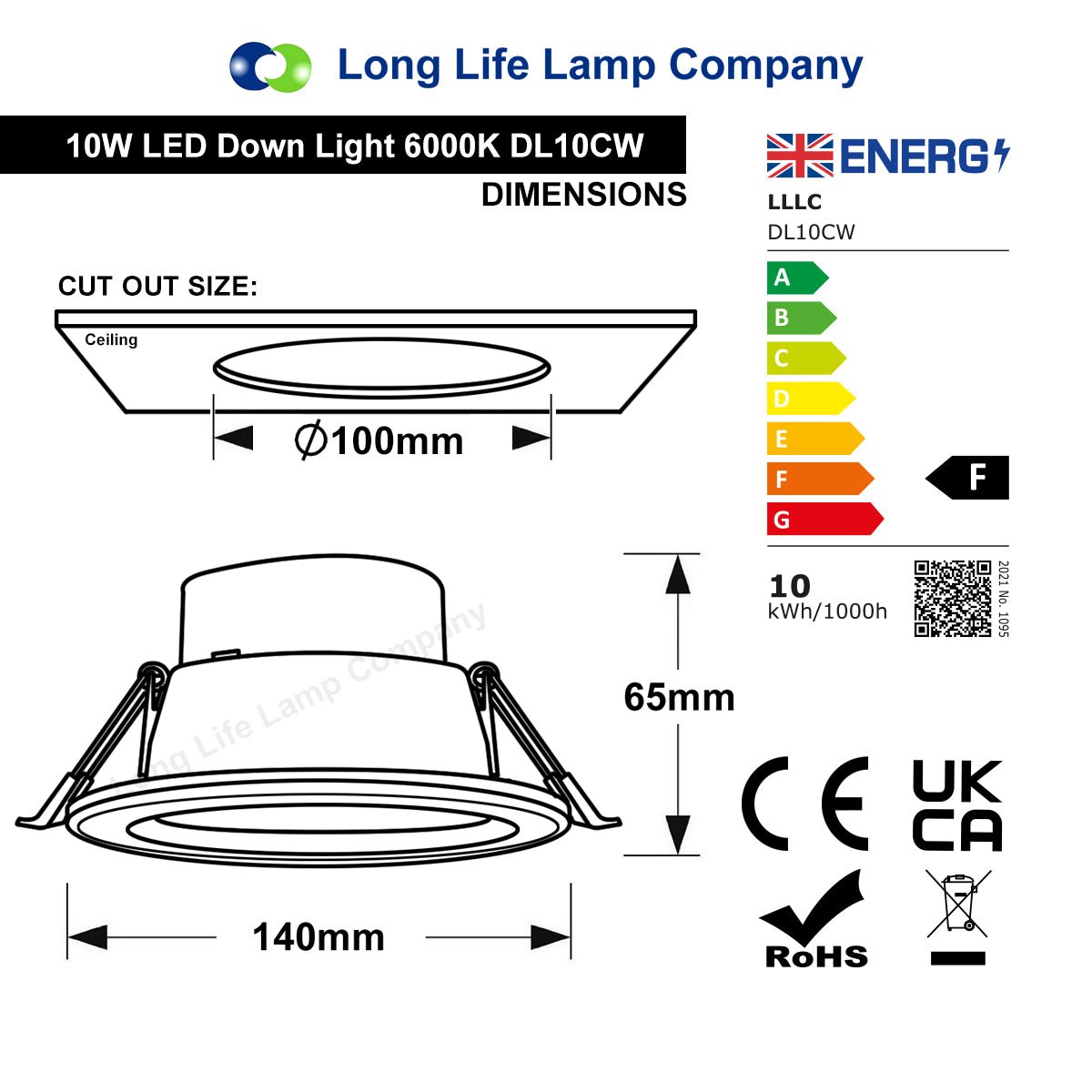 10w LED Recessed Ceiling Downlight Cool White 6000k - Energy Light Bulbs - Free delivery on all orders