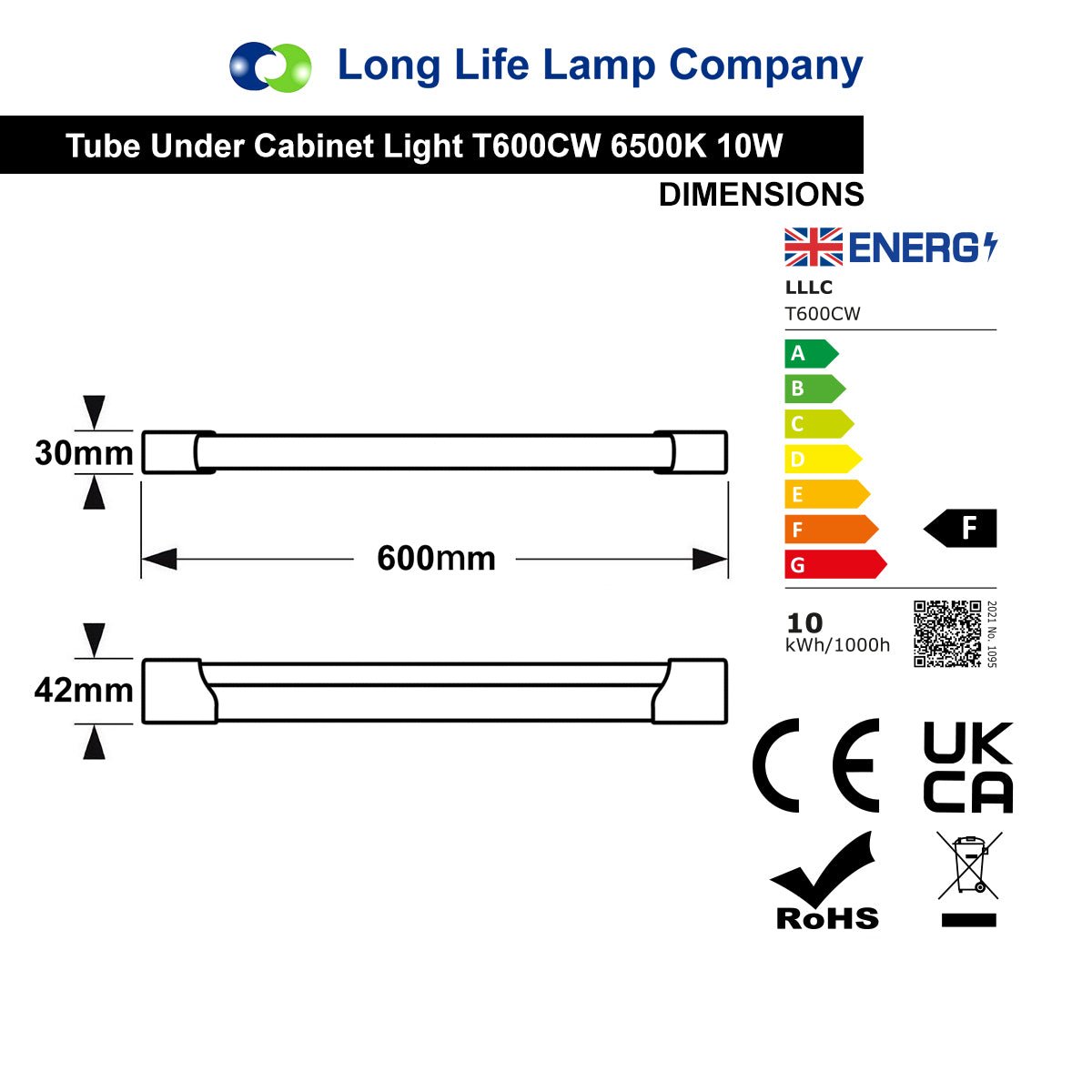 10W LED Slim Batten Under Cabinet Tube Light Cool White 2 feet - Energy Light Bulbs - Free delivery on all orders