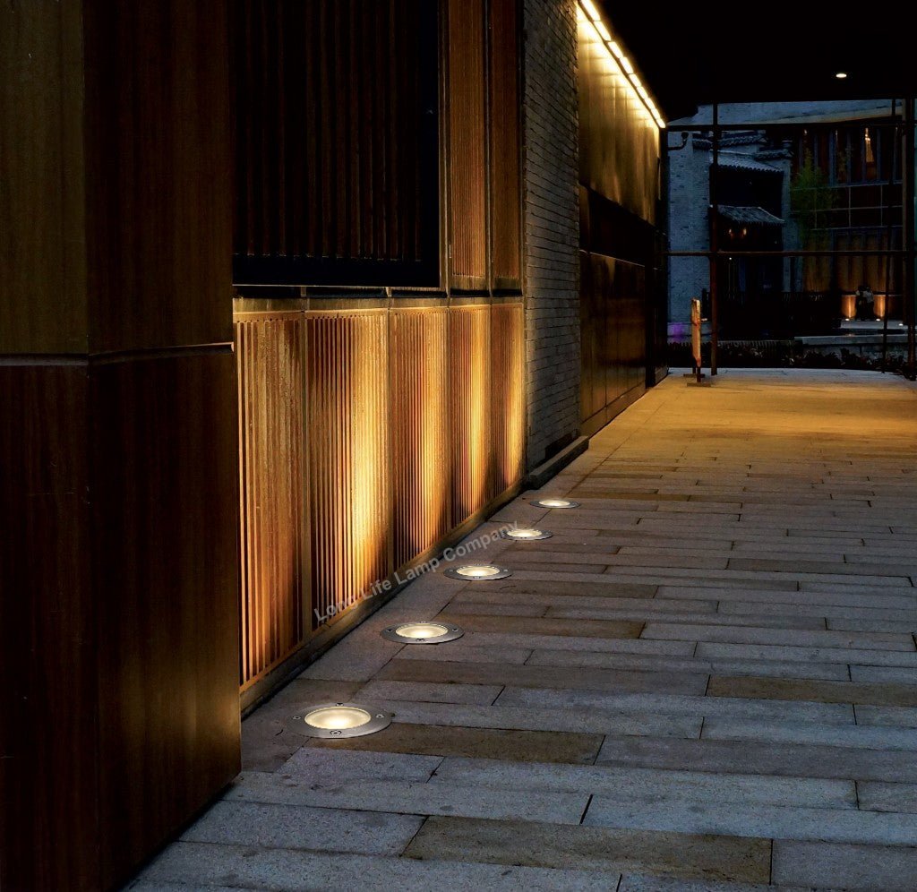 10w Outdoor Ground Walkover Light Round Warm White Brushed Chrome - Energy Light Bulbs - Free delivery on all orders