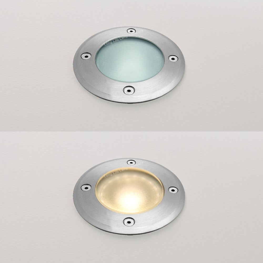 10w Outdoor Ground Walkover Light Round Warm White Brushed Chrome - Energy Light Bulbs - Free delivery on all orders