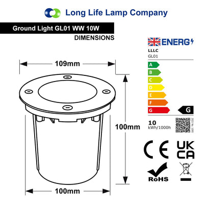 10w Outdoor Ground Walkover Light Round Warm White Brushed Chrome - Energy Light Bulbs - Free delivery on all orders