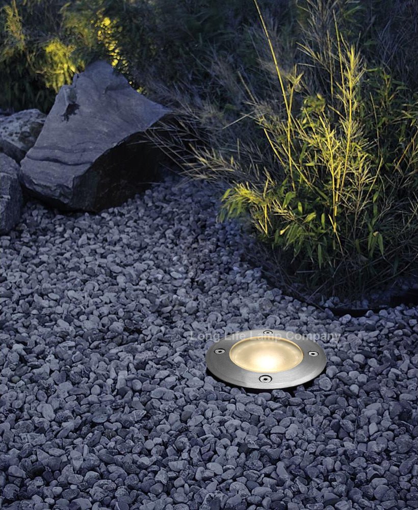 10w Outdoor Ground Walkover Light Round Warm White Brushed Chrome - Energy Light Bulbs - Free delivery on all orders