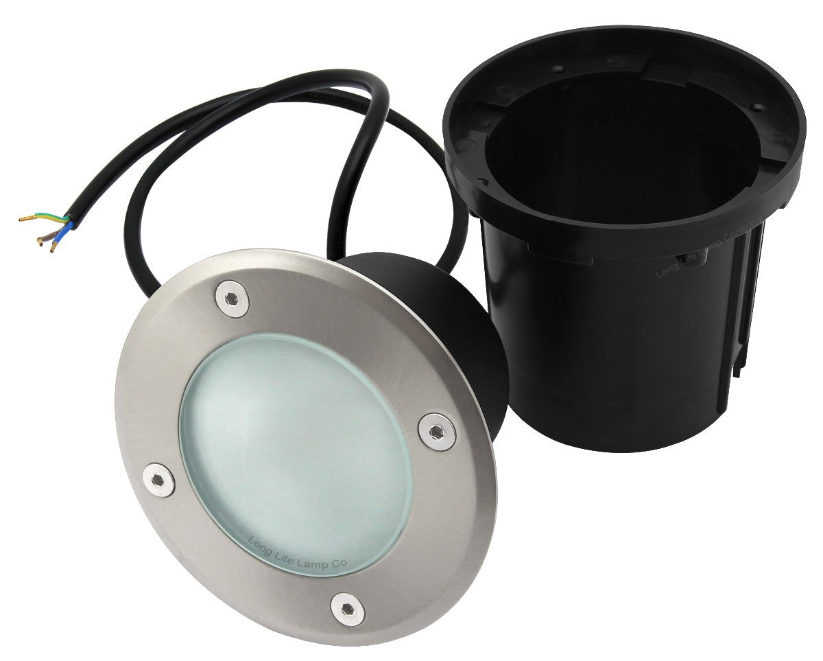 10w Outdoor Ground Walkover Light Round Warm White Brushed Chrome - Energy Light Bulbs - Free delivery on all orders