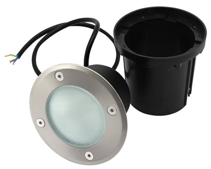 10w Outdoor Ground Walkover Light Round Warm White Brushed Chrome - Energy Light Bulbs - Free delivery on all orders