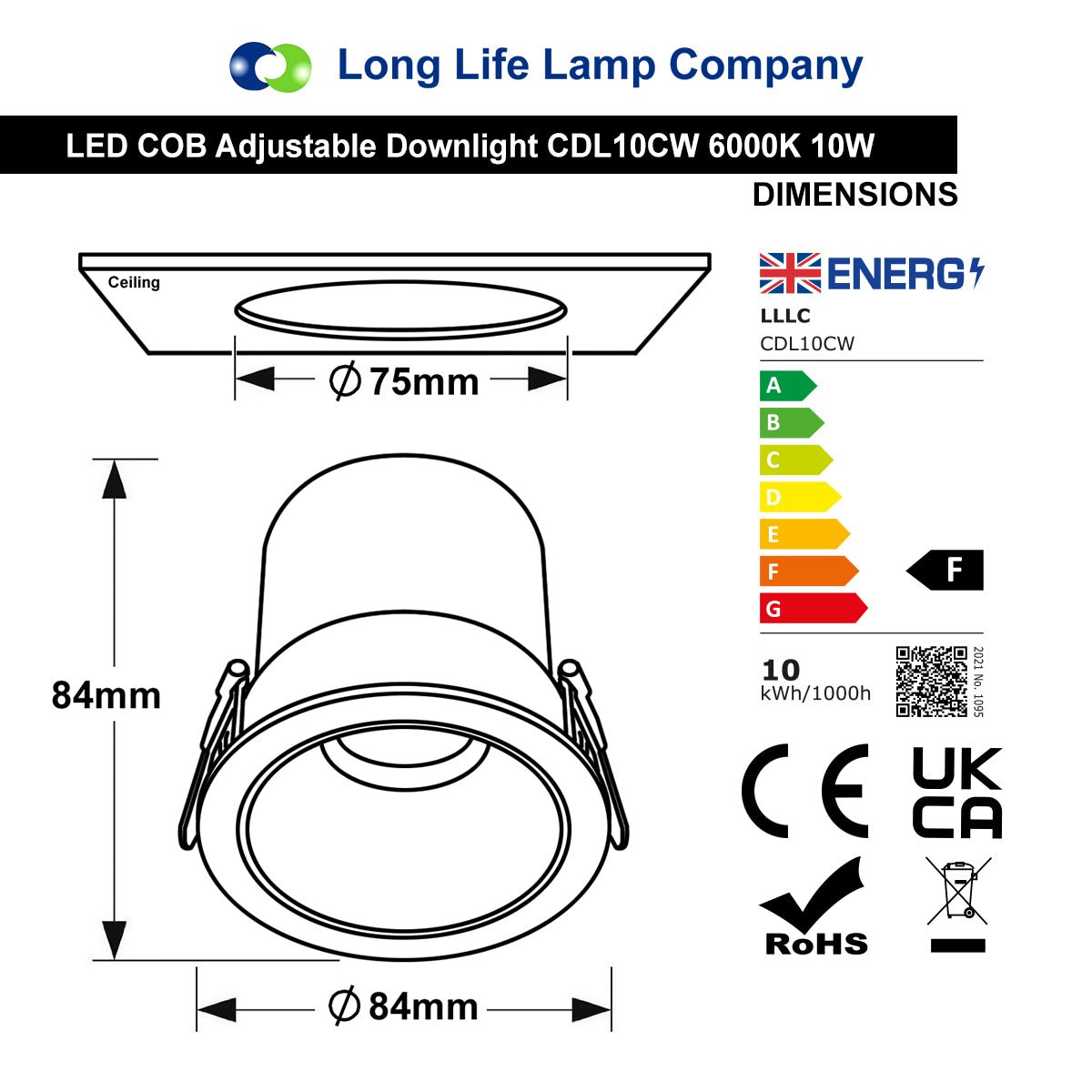 10W Round Ceiling Recessed LED Downlight Anti Glare Spotlight Adjustable Cool White - Energy Light Bulbs - Free delivery on all orders