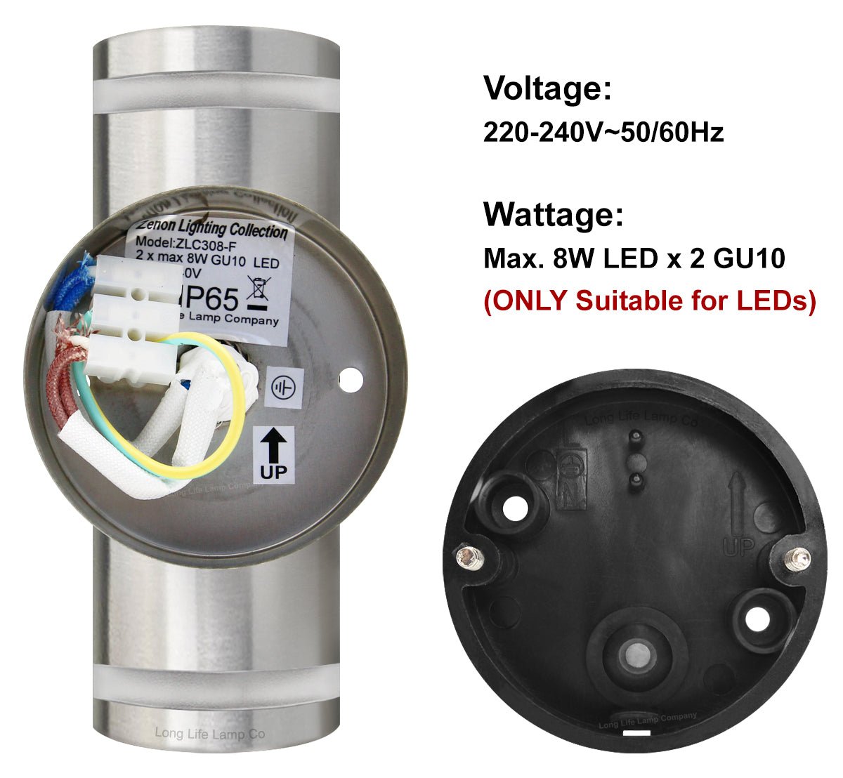 10W Warm White or Cool White LED Wall Light Stainless Steel IP65 - Energy Light Bulbs - Free delivery on all orders