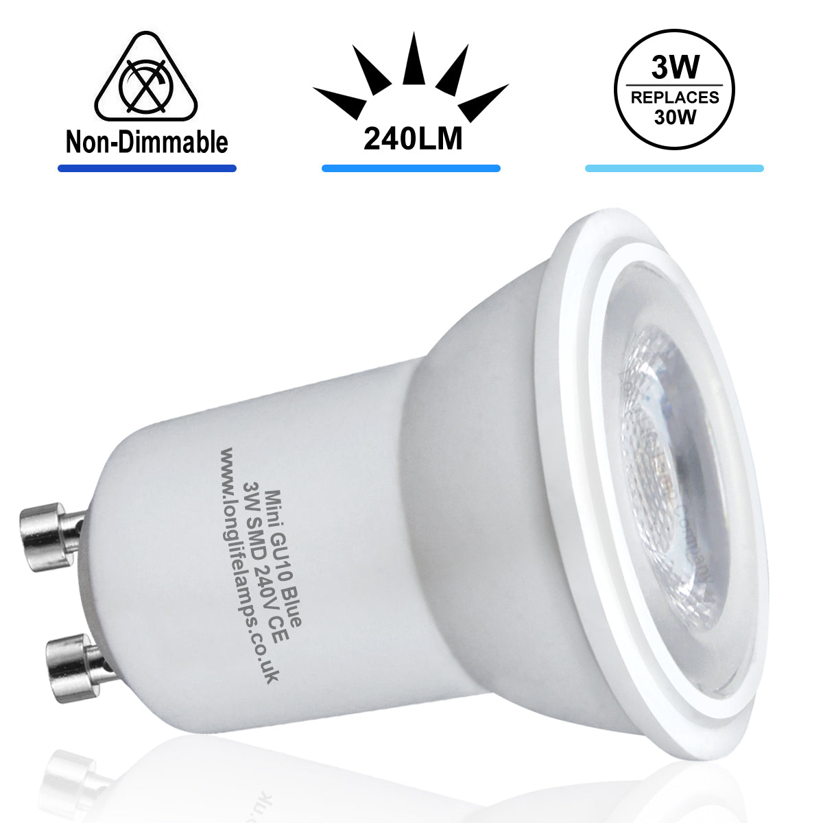 3w LED Mini GU10 Light Bulb Blue 35mm Halogen Replacement 240v