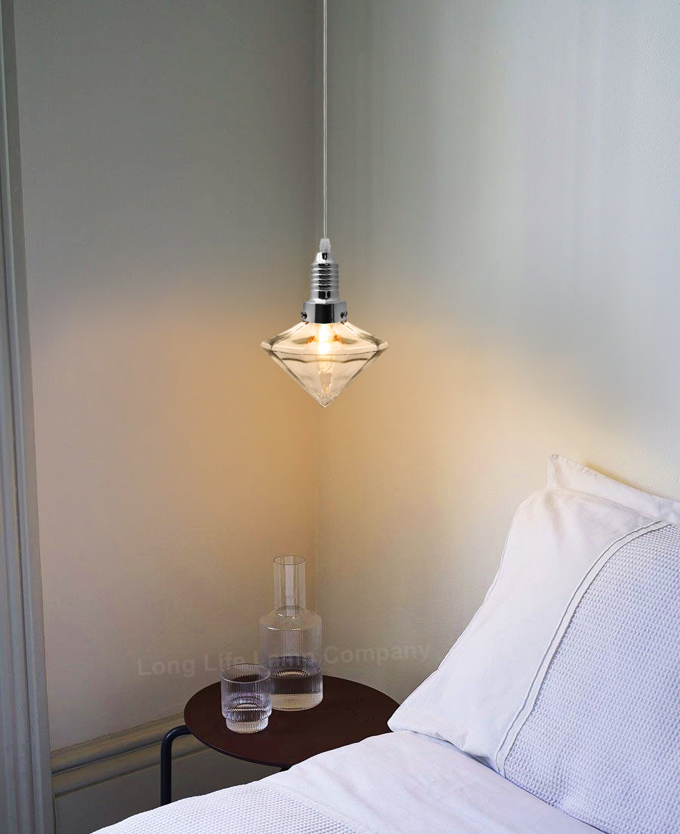 Retro Glass Diamond Shape Chrome Ceiling Pendant Light - Free delivery on all orders