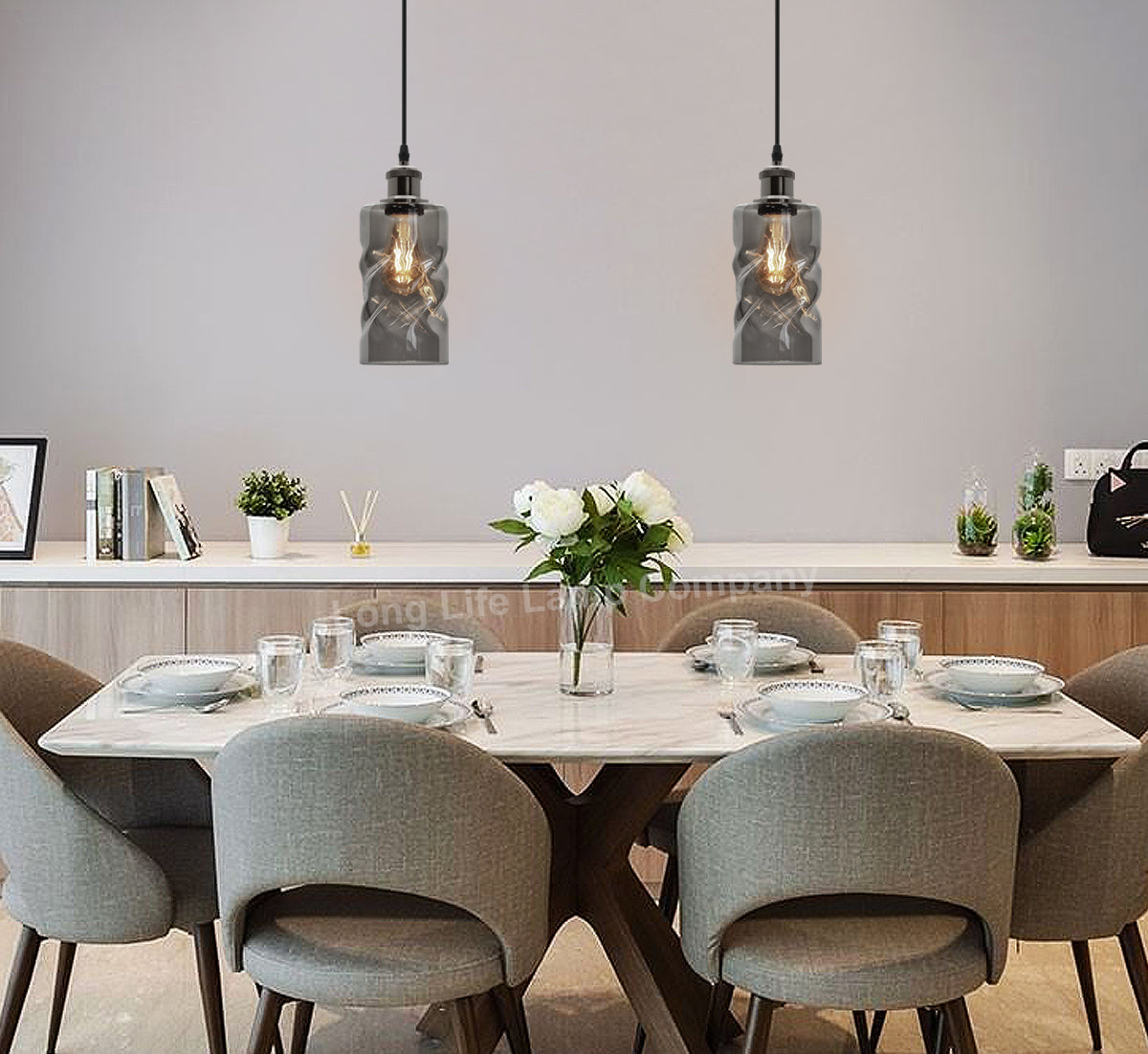 Vintage Smoked Grey Twisted Cylinder Glass Ceiling Pendant Lamp M0242