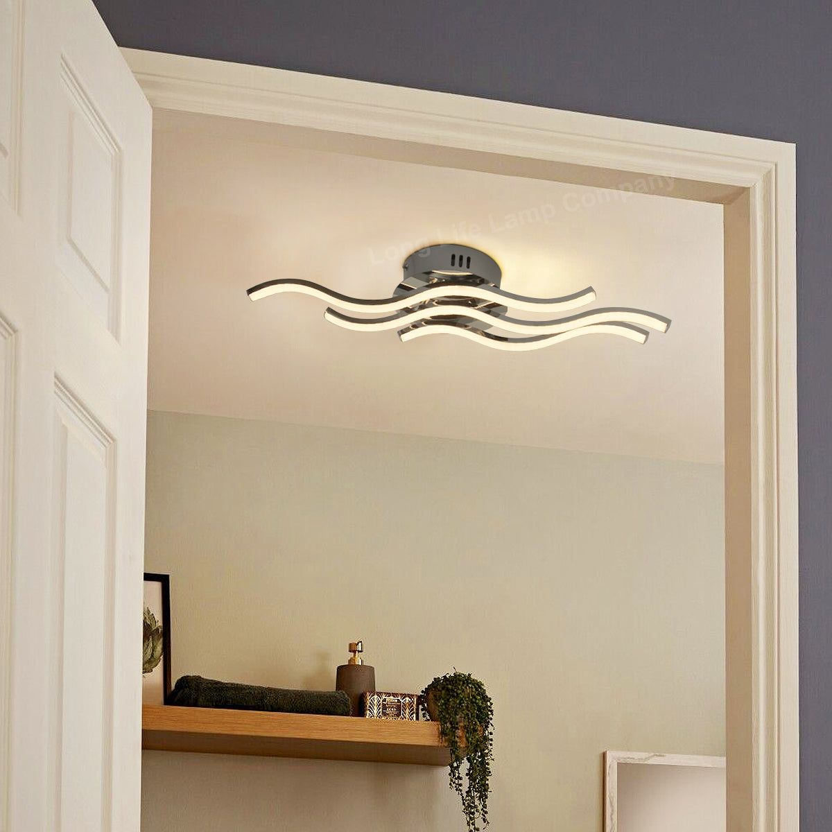 Modern LED Ceiling Chrome 3 Strip Light Warm White 20W Semi Flush