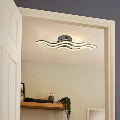 Modern LED Ceiling Chrome 3 Strip Light Warm White 20W Semi Flush