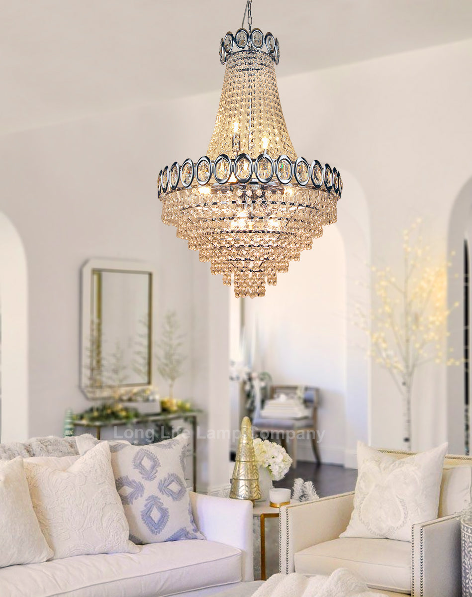 Large Ceiling Crystal Pendant Chandelier Suspended Chrome Frame Cascading Droplets