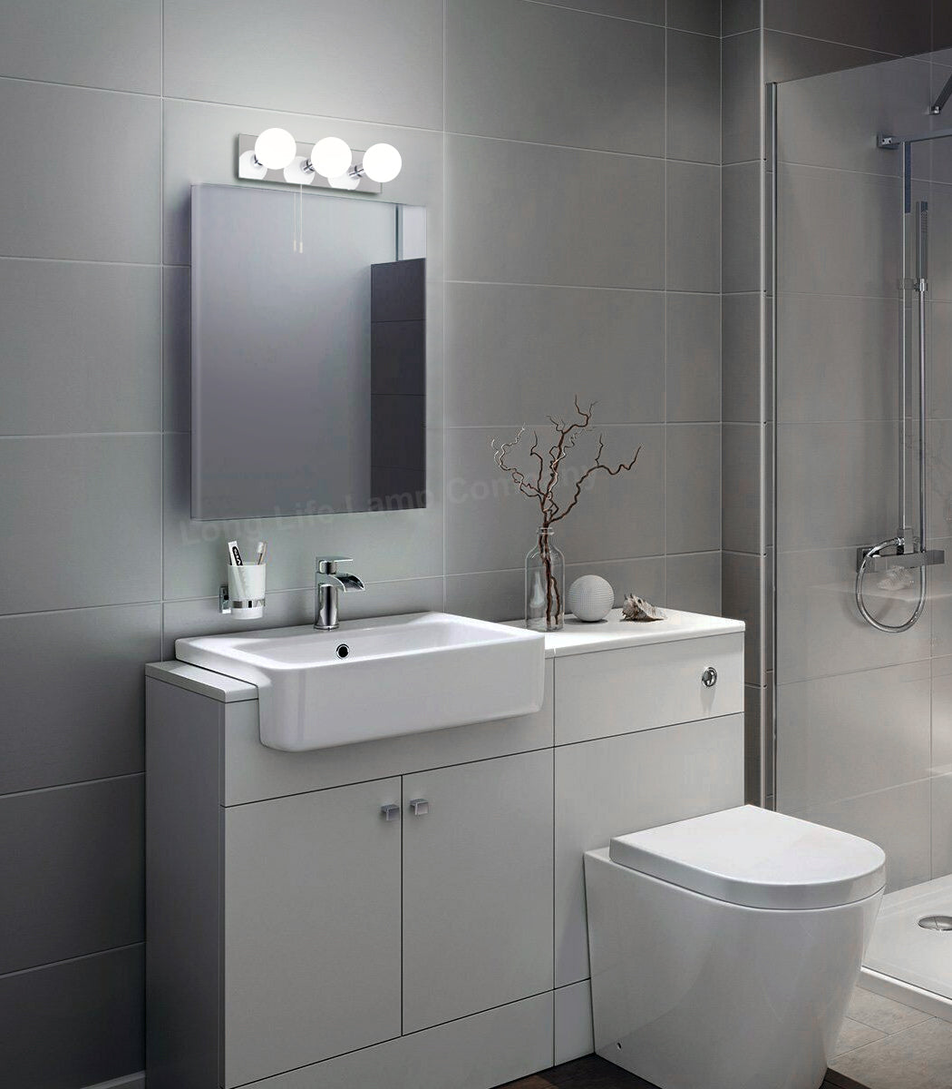 Opaque 3 Mini Globe Bathroom Mirror Light with Pull Cord IP44