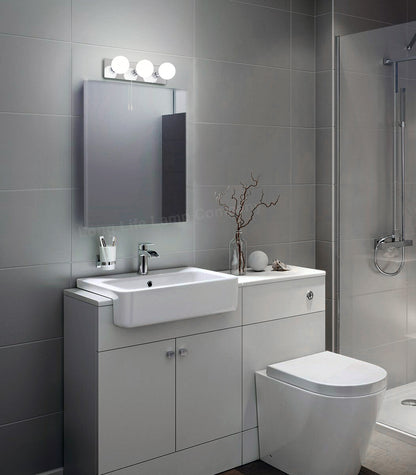 Opaque 3 Mini Globe Bathroom Mirror Light with Pull Cord IP44