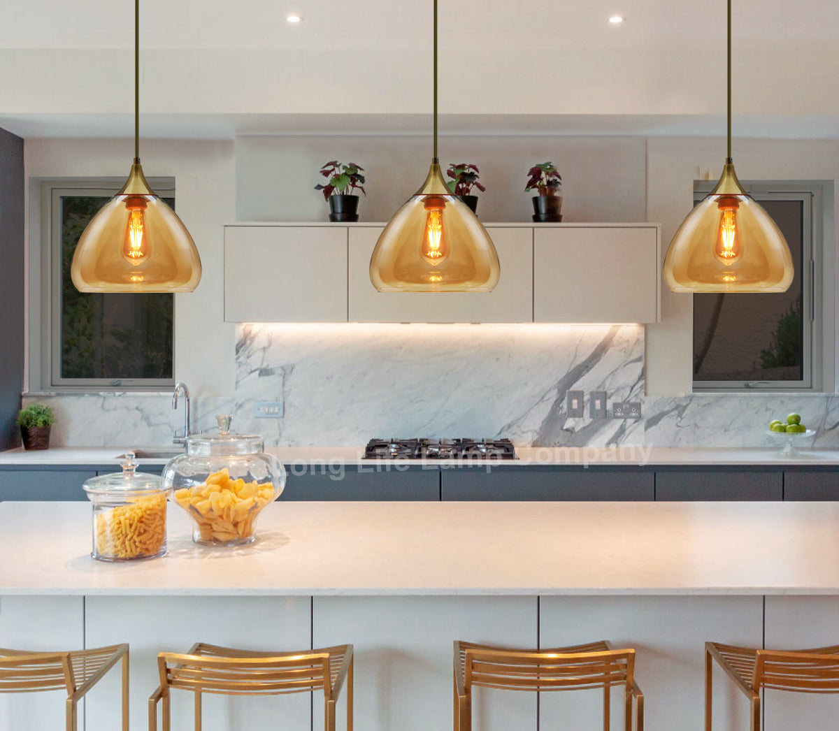 Modern Vintage Ceiling Hanging Brass Amber Glass Pendant Lamp Shade H3025