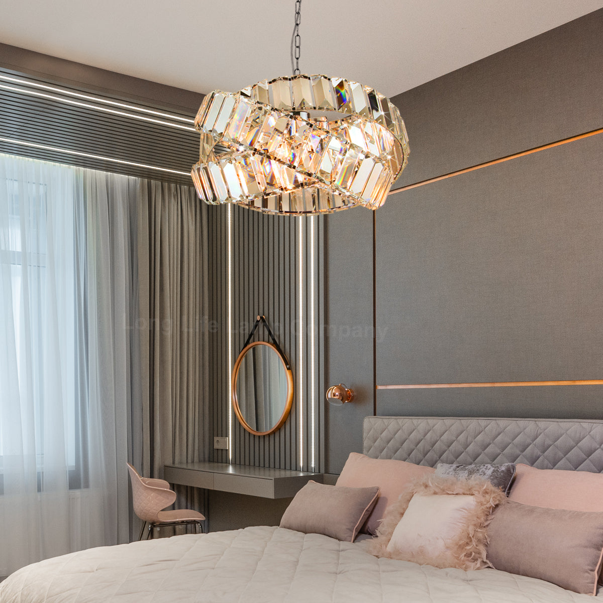 Modern Ceiling Crystal Chandelier Pendant Light Chrome Fixture Glass 3 Rings H3064