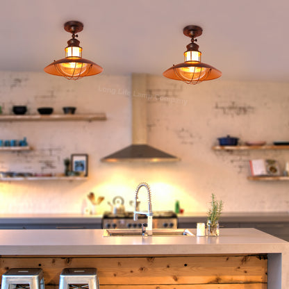 Industrial Rustic Copper Caged Flush Mount Ceiling Light H3105