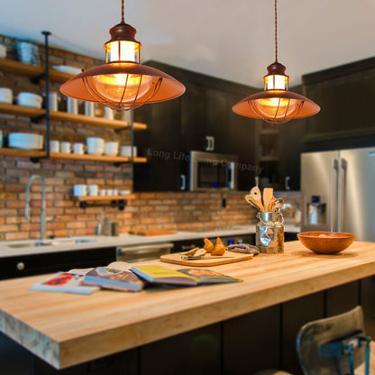 Industrial Ceiling Rustic Pendant Light Caged Lamp Shade Nautical Lantern