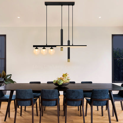 LED Bar 5 Light Black Ceiling Pendant Light Mini Glass Globes Slim Tubular