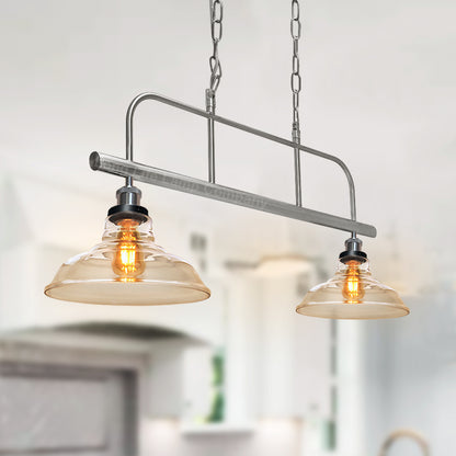 Industrial Ceiling Brush Chrome Bar 2 Clear Glass Lamp Shade Pendant Light