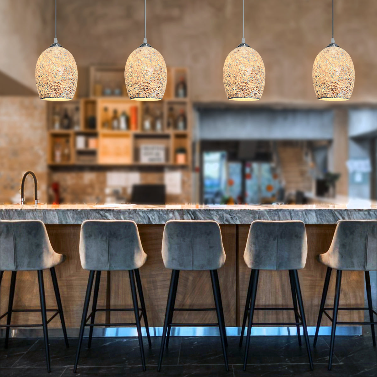 Vintage Ceiling Crackle Grey Mosaic Glass Pendant Light