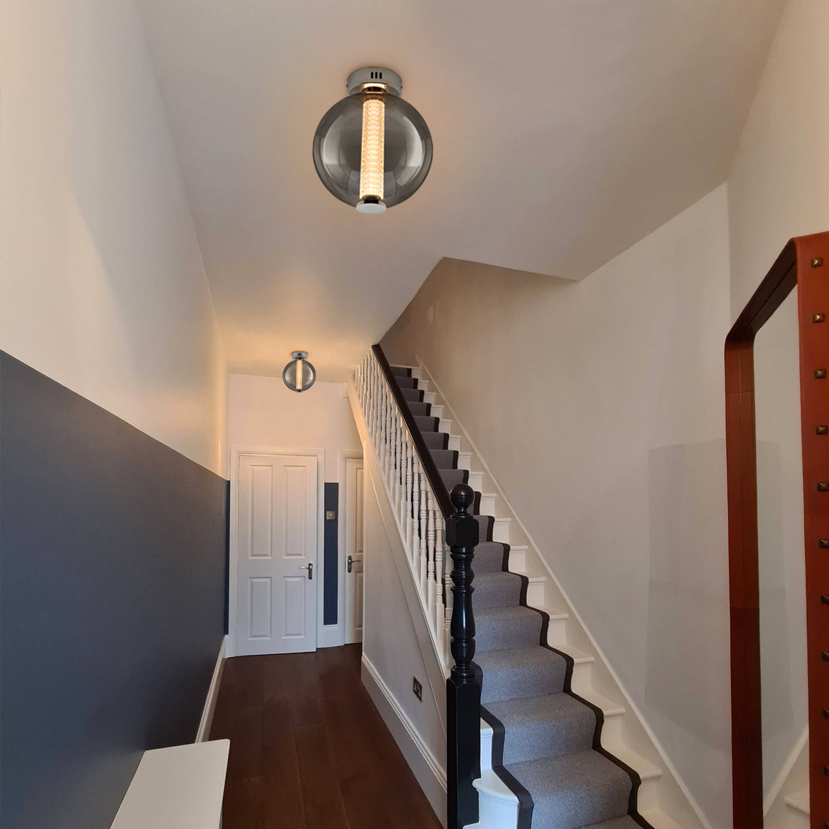 LED Globe Smoked Grey Glass Ceiling Light Flush Mounted Lamp Shade 9W 3000K