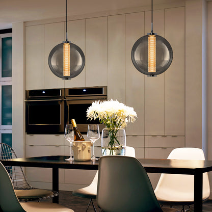 LED Globe Ceiling Pendant Light Smoked Grey Glass Lamp Shade Chrome Holder
