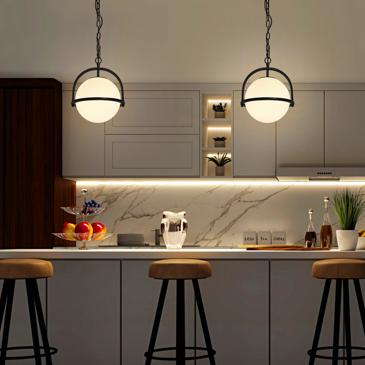 Industrial Nautical Ceiling Pendant Light Opal Globe Glass Black Chain Suspended