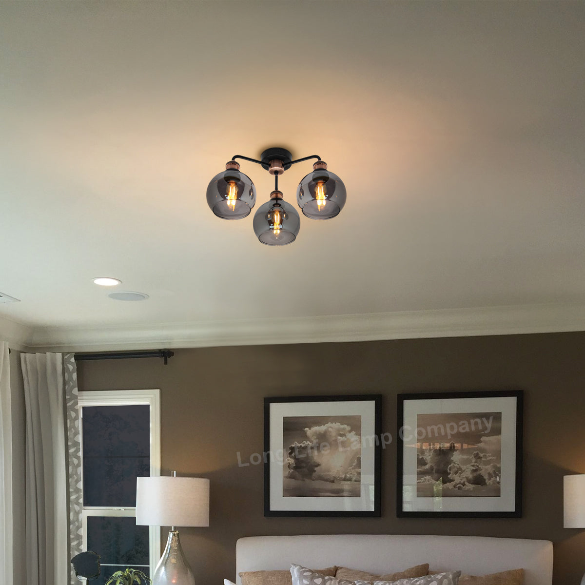 Modern Grey Glass Ceiling Light 3 Globe Shades