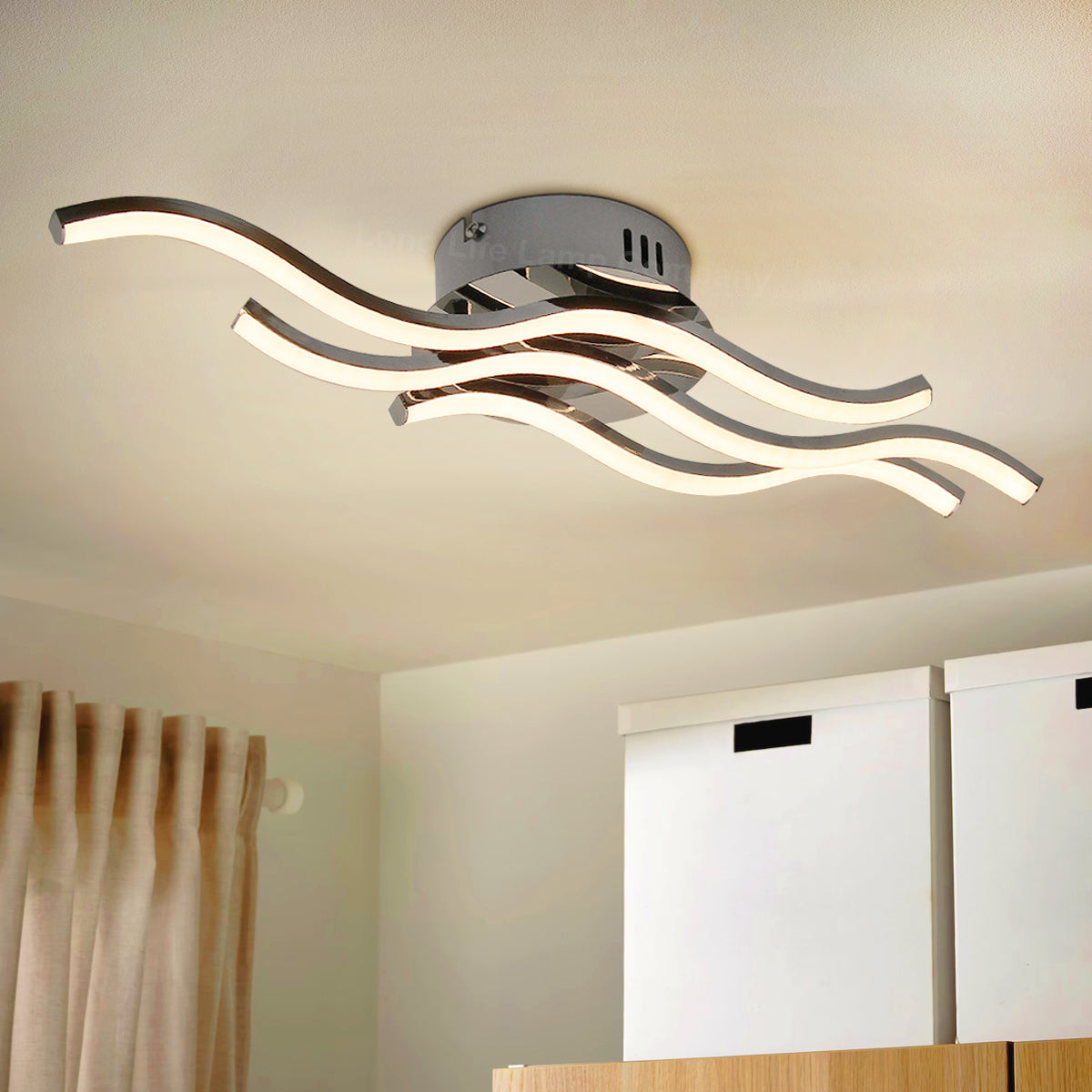 Modern LED Ceiling Chrome 3 Strip Light Warm White 20W Semi Flush