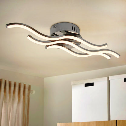 Modern LED Ceiling Chrome 3 Strip Light Warm White 20W Semi Flush