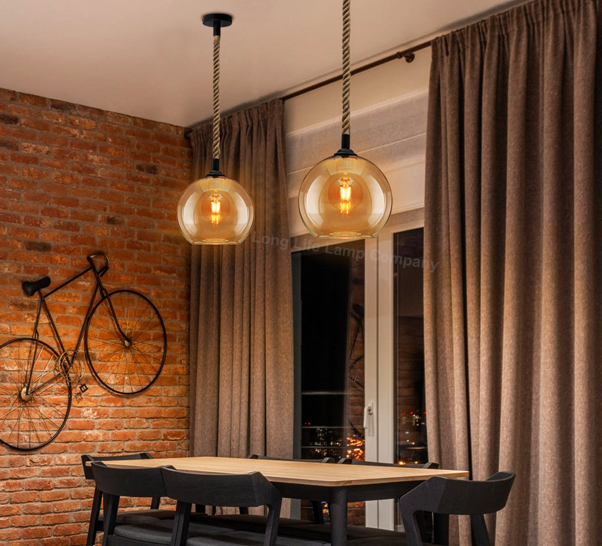 Vintage Industrial Amber Smoked Rope Glass Globe Ceiling Pendant Lamp H3007