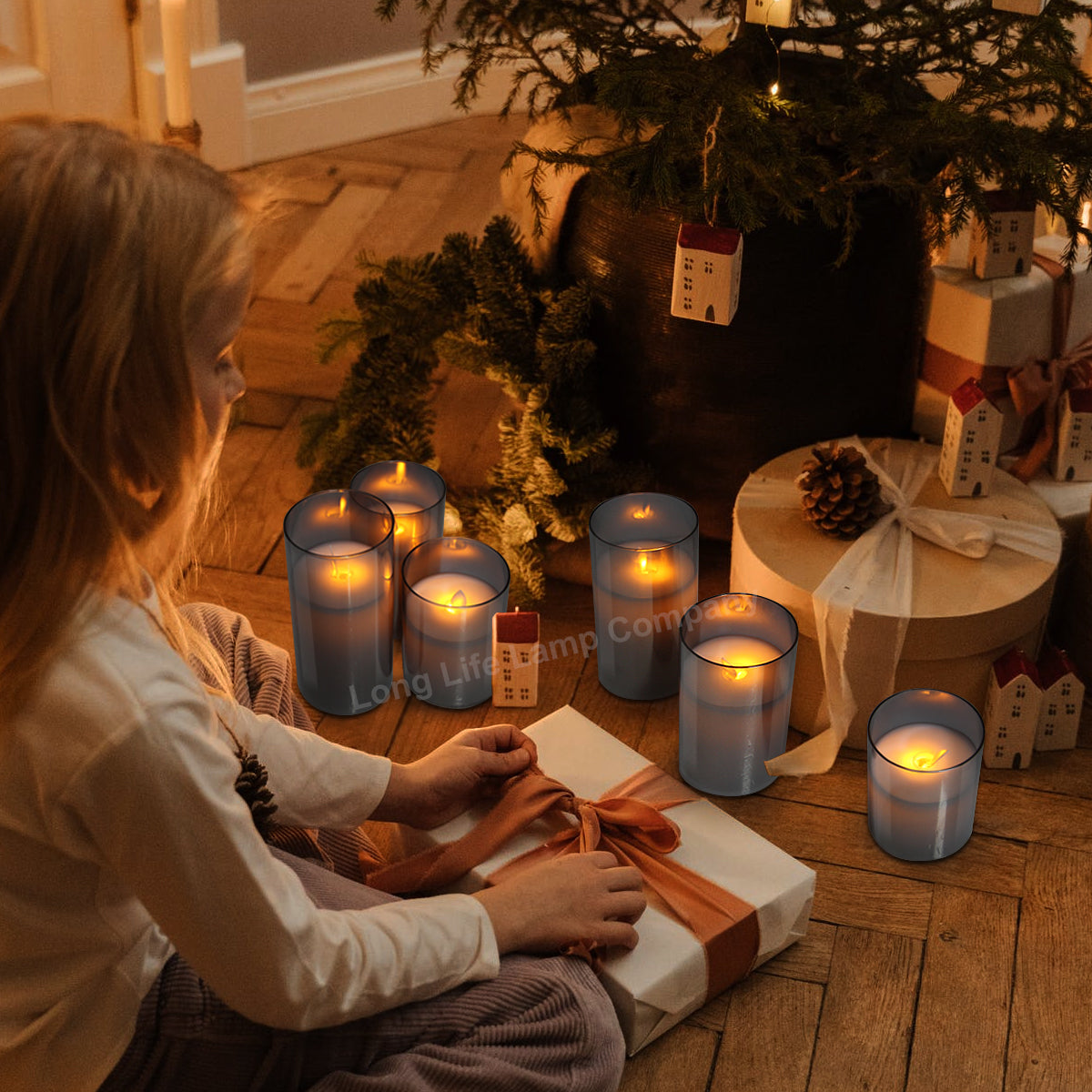 Set Of 3 USB Rechargeable LED Wax Smoked Grey Glass Flameless Candles With Remote Control