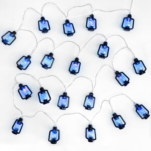 Outdoor Or Indoor Mini Lantern 20 LED String Lights IP44 Mains Powered Blue LANSL03